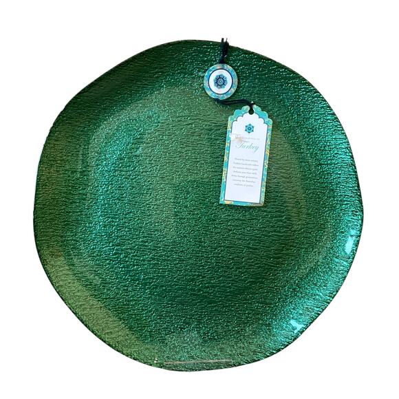 Artistic Accents Green Turkish Glass Charger Plate 13in Christmas Holiday New - Picture 1 of 11
